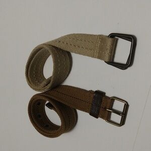 Boy's 2 Adjustable Cloth Wide Belts Brown & Tan Size 20"-26" #B-38